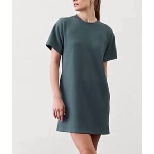 Athleta Seasoft Ribbed T Shirt Dress Shortsleeve Gray Blue Medium Stretch Pocket